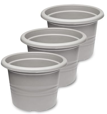 Garronda Pot de Fleurs Plastique Pot Rond pour Fleurs et Plantes GD-0022 (3 Pièces Gris, ⌀ 23cm H 16,5cm)