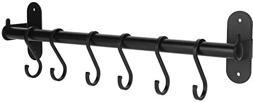 Tomotato Porte Ustensiles Cuisine Mural, Cintre de Stockage de Cuisine Fixé Au Mur de 40cm/15.7in avec 6 Crochets, Support d'Ustensile de Cuisine à la Maison
