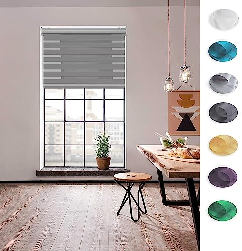 Tür Fenster Rollo Jalousette 100 x 240 cm Doppeltes Tuch, Schutz der Privatsphäre Day + Night Plissee Falt-Rollo Montage-Teile inklusive für Fenster oder Tür, Badezimmer, Dunkelgrau