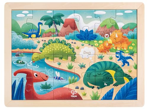 Dino-Puzzle, 24 Teile, inklusive Holzrahmen und Malvorlage
