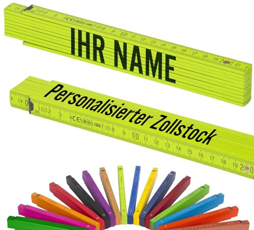 Metrie™ Zollstock - PERSONALISIERT – Gliedermaßstab | Meterstab, Maßstab - 2m - Lebhaft Grün - Duplex Teilung, Hergestellt in der EU – Druck mit Namen, Wunsch-Text für Handwerker | BLOCK 52-1 Stück