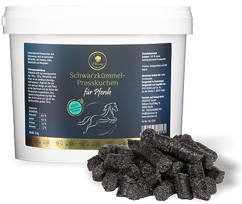 Naturezon® - Bio Schwarzkümmelkuchen Pellets für Pferde 3kg - 100% naturrein - Presskuchen ohne Melasse und Zusätze - Gesunde Leckerli für Pferde