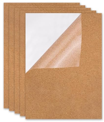 Lot de 5 plaques de liège autocollantes rectangulaires en liège - 1 mm d'épaisseur - Pour mur, sol, dessous de verre, décoration - 21 x 30 cm