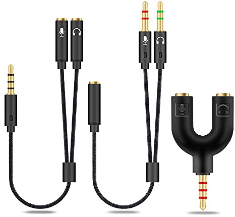 2-in-1 3.5mm Kopfhörer Splitter Adapter (Mikrofon Audio) Weiblich zu Männlich zu Weiblich Stereo Jack Y Kabel Kompatibel für PS4, PS5, Nintendo Switch, Telefon, Laptop(3 im 1-Pack)