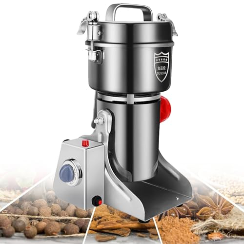 Broyeur à grains électrique, moulin à grains en acier inoxydable 304, broyeur à épices commercial à grande vitesse, moulin à grains pour farine, broyeur à grains de blé pour faire de la farine,2000g