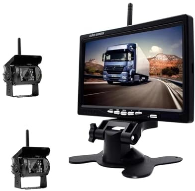 Rückfahrkameras 7 ''Fahrzeug Drahtlose Reverse HD Kamera 12V-24V Rückansicht Kamera Für LKW Bus RV Bagger Anhänger LCD Monitor Auto Monitor Auto Einparkkamera(Size:with Two Camera)