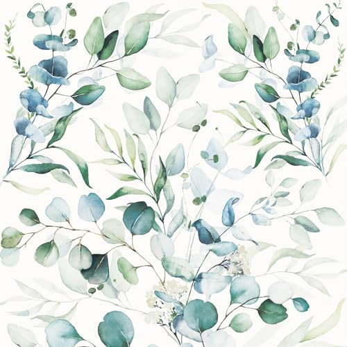 ANLIKY-Pro Papier peint autocollant motif feuilles vertes blanches, 44X300CM film décoratif amovible pour meubles