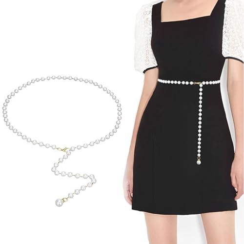 EOYVAIL Ceinture à chaîne de perles, fine et réglable pour femme, Multicolore, Taille 1CM