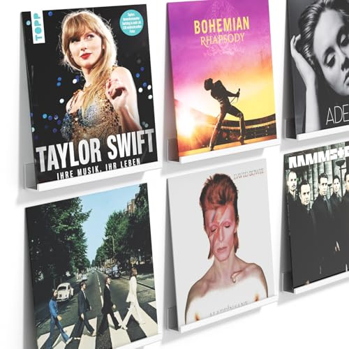 AITEE Pack de 6 soportes de pared para discos de vinilo, 30,5 cm, color blanco acrílico | Estantería de pared para vinilo, estantería para libros infantiles y revistas, para almacenamiento y presentación