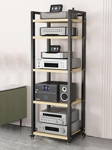 Hifi Rack Plattenspieler Schrank Audio Regal Media Ständer Für Das Wohnzimmer, 161cm Hoch Audioständer Für DVD-Player, Spielekonsole Und Lautsprecher, Mit Höhenverstellbarem Regal Und Rädern(Style-3,5