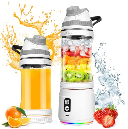 Mini mélangeur portable 300 W pour milkshakes et smoothies, mixeur de voyage compact de 680,4 g avec 6000 mAh rechargeable USB-C, couvercle de voyage de nettoyage intelligent et bouteille sans BPA