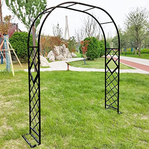 Arco da giardino in metallo, traliccio, pergolato per decorazione di matrimoni all'aperto, antiruggine, in ferro battuto zincato, con basi, arco per piante rampicanti, nero, larghezza 300 cm