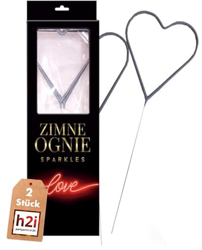 h2i Herz-Silber Wunderkerzen | 2 Stück | 25 cm | +/- 100 sek | Geburtstagskerzen Sprühkerze Spritzkerze Sternenspritzer Funkenzauber für Valentinstag Hochzeit Silvester Geburtstag | b | Kat F1