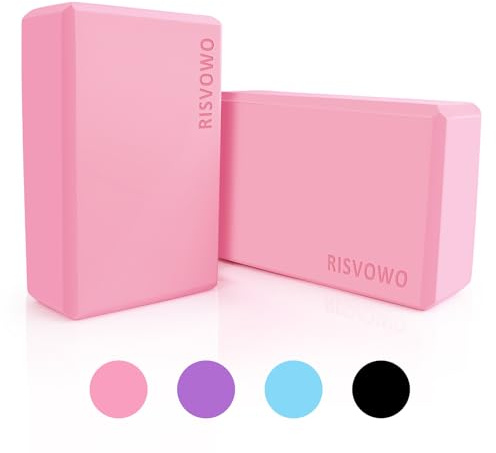 RISVOWO Yoga Block 2er Set, robuste EVA Schaumstoff Yogablöcke, rutschfest, Zubehör für Anfänger und Fortgeschrittene, Pilates, Meditiation (Rosa)