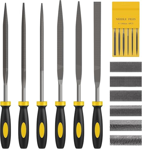 FZENeast 6-Teiliges Nadelfeilen-Set, Feilensatz, Feilenset inkl. Flachfeile HalbrundRundfeile Nadelfeile für Werkstatt Heimwerken