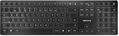 CHERRY KW 9100 Slim, Kabellose Design-Tastatur, Portugiesisches Layout (QWERTY), Wahlweise Bluetooth oder 2,4 GHz, Flache Tasten, Wiederaufladbar, Schwarz-Grau