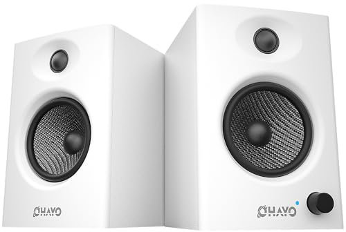 OHAYO 60W Computer Speakers for Gaming and Music, Active Bluetooth 5.3, Stereo 2.0 Speakers for Desktop PC Monitor or Laptop, Surround Sound Speaker, 3.5 mm Aux RCA Input, USB-Powered, 1 Pair, White