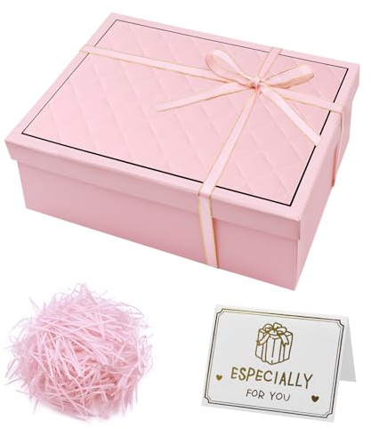 Magnética Cajas Regalo con Tapa 25x9x18 cm, Caja Regalo Vacia con Lazo y Tarjeta, Cajas de Regalo Magnéticas con Tapas, Plegable Adecuado para Creativos Bodas Fiestas（Rosa）
