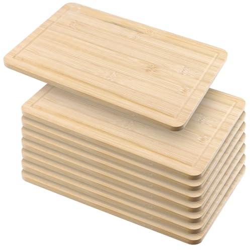NAMYEUT 8 Stück 29 x 19 cm Bambus Holz Schneidebretter mit Saftrille, Frühstücksbrettchen, Jausenbrett, Küchenbrett