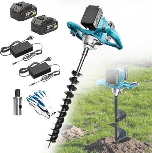 1200W Electric Post Hole Digger - Cordless Fence Post Auger with 2 Batteries, 6 Adjustable Gears, Forward & Reverse Direction, Earth Auger for Garden Planting 60MM 80mm