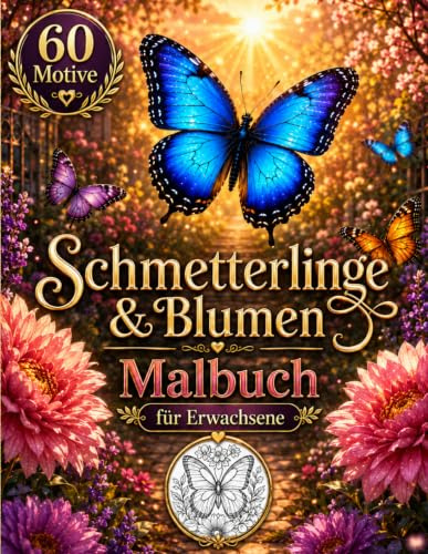 Schmetterlinge und Blumen Malbuch: 60 Großformatige Designs für Teenager & Erwachsene ab 12 Jahren – Entspannung & Kreativität – Hochwertiges Papier – Perfekt zum Stressabbau