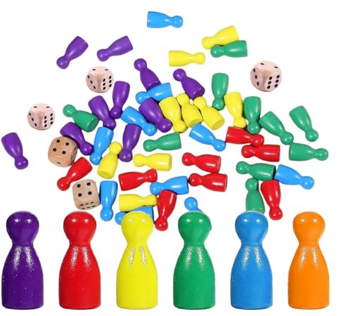 90 Stück Spielfiguren für Brettspiele Bunte Halmakegel Set und 6 Würfel aus Holz für Brettspiele Rot, Gelb, Blau, Orange,Grün ,Violett Holzpuppen Spielfiguren Halmakegel 25x12cm Mühle Steine Set