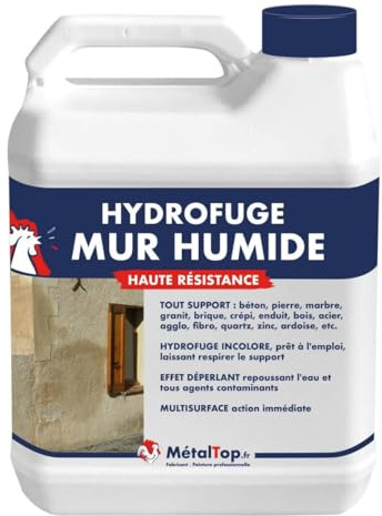 Métaltop - Hydrofuge Mur Humide - 1 L - Traitement anti-infiltration pour murs poreux ou détériorés par l'humidité