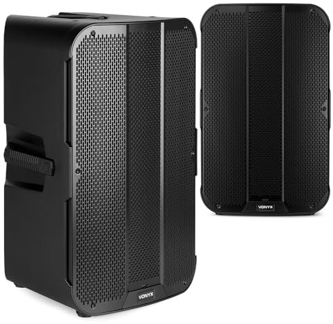 VONYX VD715A 15-Inch Active PA Speaker System Pair, 1800W Bi-Amplified Sound, Bluetooth 5.0 Wireless & TWS, DSP Modes, DJ & Event Loudspeakers with Monitor Capability, Black