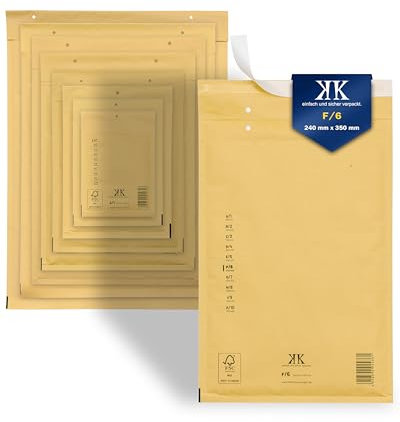 KK Verpackungen 200x Luftpolster-Versandtaschen F6 F/6 240 x 350 mm (Außenmaß) in Braun | Luftpolsterumschläge Luftpolstertaschen selbstklebend für DIN A4+