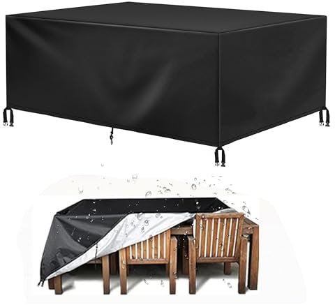 Abdeckung Gartenmöbel Quadratisch Abdeckhaube Gartenmöbel 130x130x80cm/LxBxH 420D Oxford Abdeckplane Wasserdicht Gartenmöbel Abdeckung Schutzhülle für Terrassenmöbel Gartentisch Rectangle -Schwarz