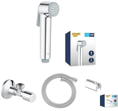 GROHE Vitalio Trigger Spray 30 Shower Set (Including Bidet Trigger Control Hand Shower, 1250mm Metal Long Life Hose, Wall Holder and Angle Valve Wall Connection 1/2 Outlet 1/2, Chrome