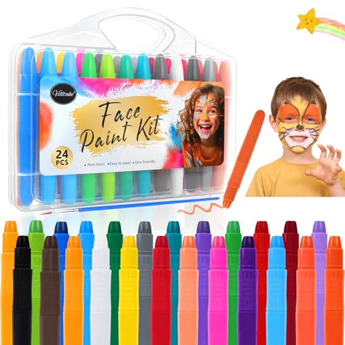 VILLTAKE Truccabimbi, 12 colori body painting, Trucchi Truccabimbi, colori per pancia gravidanza, atossici, lavabili, Ideale per trucco bambina, Pancia Gravidanza, Cosplay (24 colori)