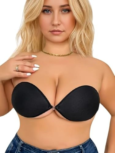 Boolavard Sujetador Autoadhesivo sin Tirantes con Forma de lágrima, Color Liso, Transpirable y Reutilizable. (FR/ES, Tamaño de Copa & Medida de Contorno, C, Negro)