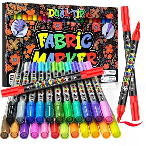 FeinKulturia Lápices textiles de doble punta, 24 colores de tela, lavables, lápices de pintura textil, para niños, adultos, marcadores de color textil para camisetas, ropa Jean, lona, zapatos, baberos