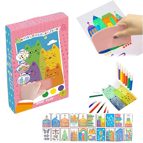 20Pcs DIY Rainbow Scratch Art,2025 Upgraded Rainbow Scratch Art Paint Kit for Kids,Dot Painting Set for DIY Postcard with Paints, Squeegee, Sticker (1pcs)