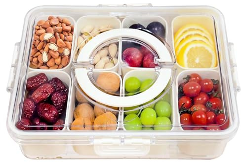 Uncle Yang Snackbox mit 8 Fächern – Tragbare Frischhaltedose mit Deckel & Griff, Dicht & spülmaschinenfest, Aufbewahrungsbox für Snacks, Obst, Süßigkeiten, Nüsse, für Kühlschrank & Picknick