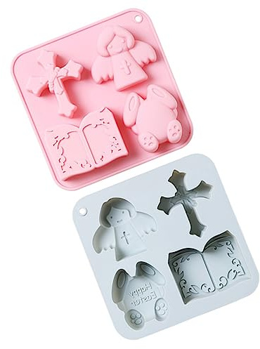 Cabilock 2 Pcs Silicone Cake Baking Moulds Non Stick Easter Bunny Cross Design DIY Home Bakeware for Cakes and Pastries with Rounded Corners Easy to and Pink