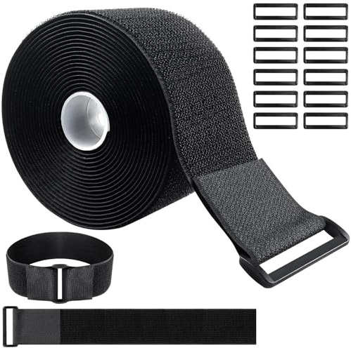 5 cm x 5 m kardborrband med 25 spännen, Caianwin-buntband, återförslutningsbart, fri skärning, kardborreband, svart, kardborreband, brett för kablar, snören och utomhusparasoller