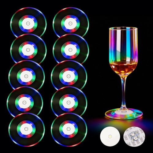 teng hong hui 10Stk Led Untersetzer 7 Lichtmodi Bunt LED Untersetzer