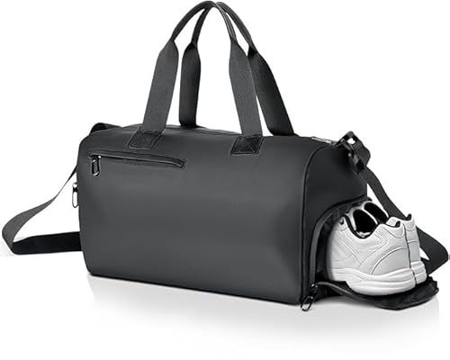 OTraki Sporttasche Reisetasche mit Schuhfach & Nassfach, 22L Kleine wasserdichte Reisetasche für Damen und Herren, Handgepäcktasche für Fitnessstudio Schwimmen Yoga Reisen Wochenendtrip Schwarz