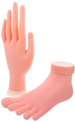 Artibetter Modèles Gaucher D'entraînement Manucure Main et Pied en Caoutchouc Léger, Kit 2 Pièces pour Nail Art Pratique, Outil Formation Ongles Faux Main et Pied Gauche, Couleur Aléatoire