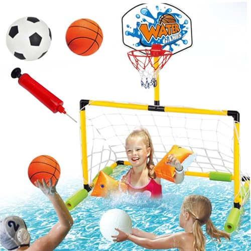 Panier de basketball de piscine - Paniers de piscine flottants, ensemble de ballons de basket | Houblon portable étanche avec pompe et ballon de football pour mer, salle de sport, arrière-cour