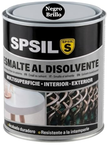 SPSIL Esmalte Sintético al Disolvente Antioxidante Negro Brillo 750ml, Directo sobre Óxido sin Imprimación - Secado Rápido para Madera y Metal - Interior y Exterior - Alto Rendimiento 8m²/L