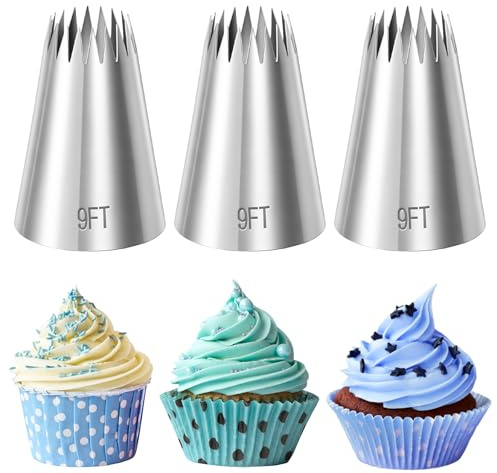 JJUNW 3 stycken extra stora spritstyllar, stor, rostfritt stål tyllar stor uppsättning återanvändbara professionella sömlösa munstycken för spritkakor dekoration av cupcakes tårtor glasyr elddeg