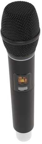 Tomantery Microfono Cordless Professionale con Luci Microfono Dinamico UHF da 6,35 Mm per Spettacoli di Karaoke Sul Palco in Casa, Metallo