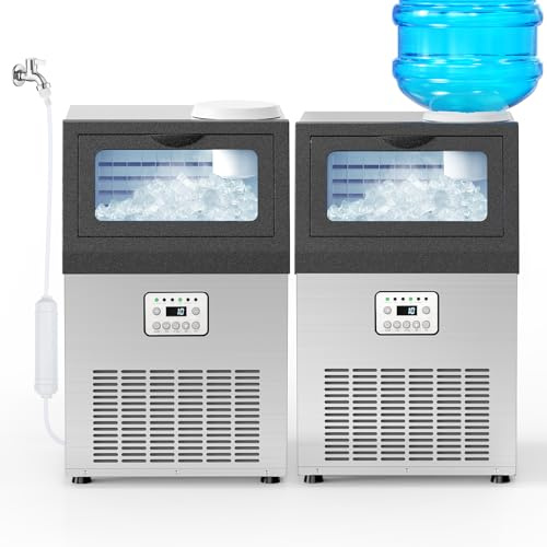 ROVSUN Commercial Ice Maker, 32kg/24H Stainless Steel Under Counter Ice Machine with 6.8kg Storage Capacity, Dual Water Supply Options, for Home Bar, Café