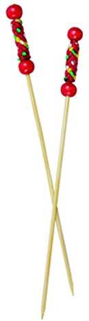 PacknWood Pick-Spieß aus Bambus mit roten Perlen und rotem geflochtenem Design, 11,9 cm Länge, 2000 Stück