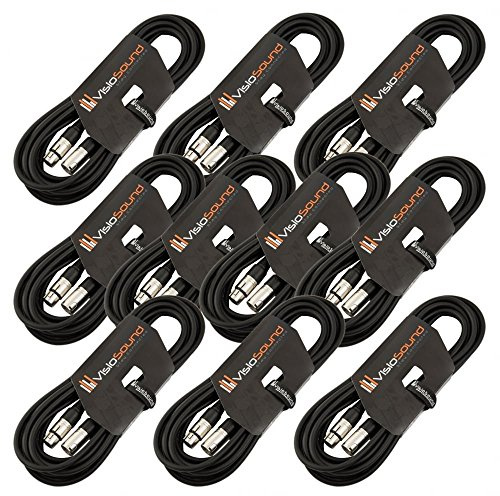 VisioSound 10 x 6m Male to Female XLR Mic Leads/Balanced Microphone Cables / 8 Colours / 10 Pack Black