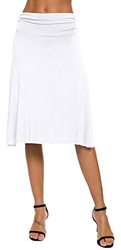 Mujeres Elegante Elástica Midi Yoga Falda Sólido Alta Cintura A Línea Falda(XL, Blanco)