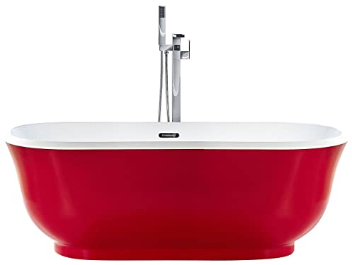 Baignoire en Acrylique Autoportante Forme Ovale Bords Arrondis Rouge Tesoro